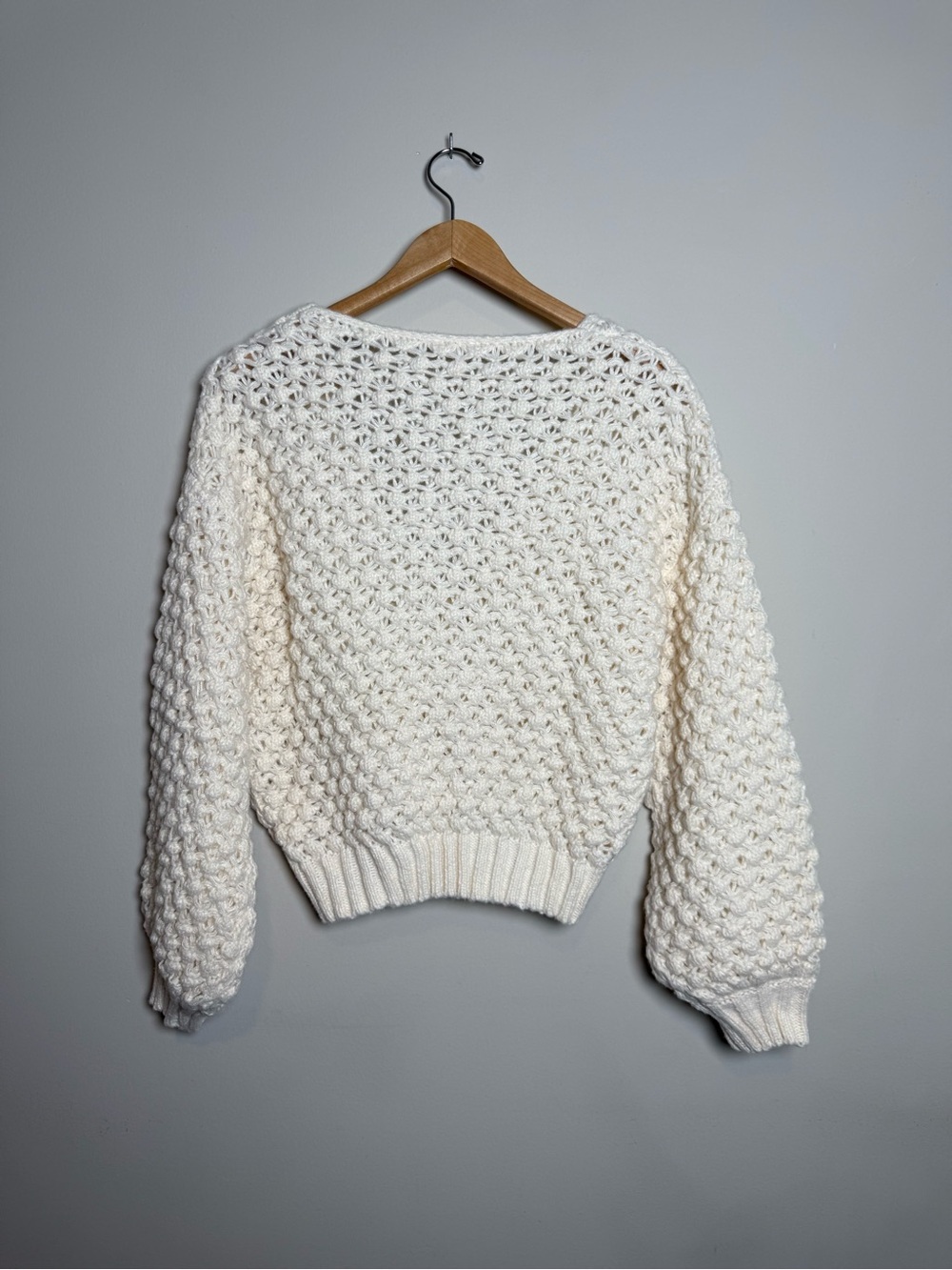 En Creme | Chunky Knit Tie Front Balloon Sleeve Cardigan | Cream | S/M - Picture 9 of 10